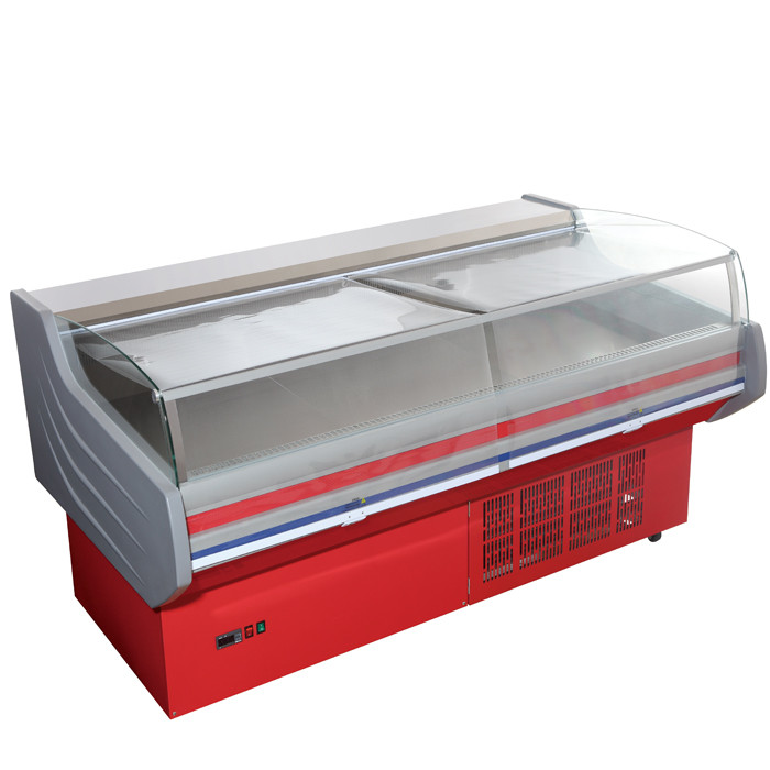Immagazzini il CE libero ROHS del contatore del frigorifero dell'esposizione della carne del gelo con vetro curvo
